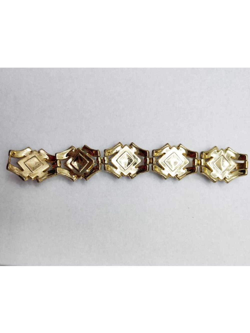 VTG Signed 50s Crown Trifari Gold Tone Red Thermoset Choker Earrings Bracelet - Picture 4 of 12